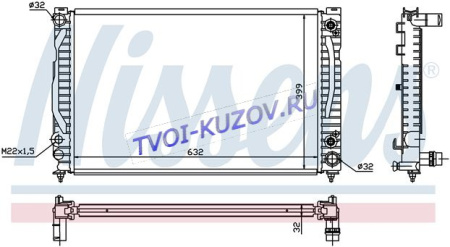 РАДИАТОР 632x398 2,4-30V/2,6/2,8 A +/-A/C -96  - для AUDI A4