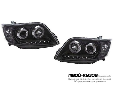 ФАРА ЛЕВАЯ + ПРАВАЯ (КОМПЛЕКТ) ТЮНИНГ ЛИНЗОВАННАЯ С СВЕТЯЩИЙСЯ ОБОДК С ДИОД (EAGLE EYES) ВНУТРИ ЧЁРНЫЙ для Toyota COROLLA DE120 / ZE120 (2002-) СЕДАН / УНИВЕРСАЛ