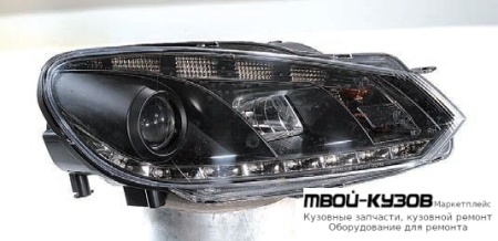 ФАРА ЛЕВАЯ + ПРАВАЯ (КОМПЛЕКТ) ТЮНИНГ ЛИНЗОВАННАЯ (DEVIL EYES) С КОРРЕКТОР (SONAR) ВНУТРИ ЧЁРНЫЙ для Volkswagen GOLF VI (2009-2011)