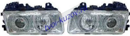 E36 ФАРА лев. и прав. (КОМПЛЕКТ) ТЮНИНГОВАН. прозрачн. с СВЕТЯЩ ОБОДК внутри хромирован