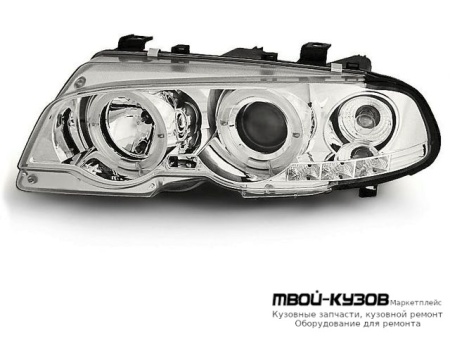 ФАРА ЛЕВАЯ + ПРАВАЯ (КОМПЛЕКТ) ТЮНИНГ ЛИНЗОВАННАЯ С КОРРЕКТОР С 2 СВЕТЯЩИЙСЯ ОБОДК , ЛИТОЙ УКАЗАТЕЛЬ ПОВОРОТА (SONAR) ВНУТРИ ХРОМ для BMW E46 КУПЕ (10.1998 - 03.2003) (2003-2006)