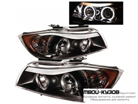 ФАРА ЛЕВАЯ + ПРАВАЯ (КОМПЛЕКТ) ТЮНИНГ ЛИНЗОВАННАЯ С 2 СВЕТЯЩИЙСЯ ОБОДК +/- ПОД КОРРЕКТОР (SONAR) ВНУТРИ ЧЁРНЫЙ для BMW E90 СЕДАН / E91 УНИВЕРСАЛ (3 SERIES) (2004-)