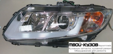 ФАРА ЛЕВАЯ + ПРАВАЯ (КОМПЛЕКТ) (СЕДАН) ТЮНИНГ ЛИНЗОВАННАЯ С СВЕТЯЩ.СЕКЦИЯМИ (SONAR) ВНУТРИ ХРОМ для Honda CIVIC (2012-) СЕДАН