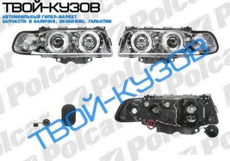 7 E38 94-98 ФАРЫ КПЛ. ТЮНИНГ С ЛИТЫМ ПОВОРОТ.ПРОЗРАЧН/СЕРЕБРИСТ. H1+H1