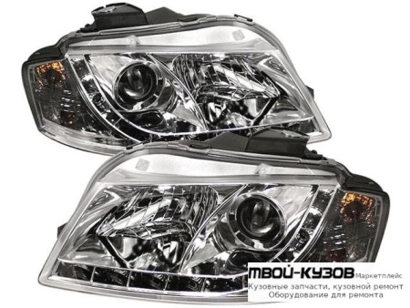 ФАРА ЛЕВАЯ + ПРАВАЯ (КОМПЛЕКТ) ТЮНИНГ ПОД КОРРЕКТОР ЛИНЗОВАННАЯ (DEVIL EYES) (SONAR) ВНУТРИ ХРОМ для Audi A3 (09.2003 - 09.2005-)