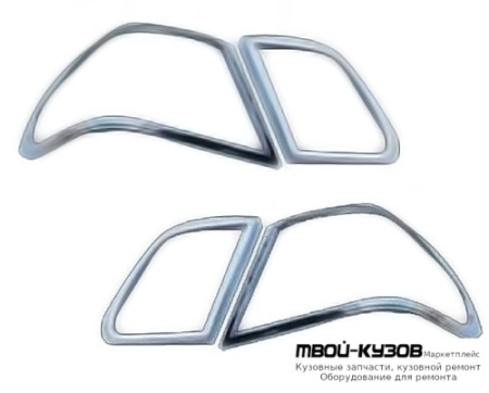 РАМКА ВОКРУГ ЗАДНИЙ ФОНАРЕЙ} ЛЕВАЯ + ПРАВАЯ (КОМПЛЕКТ) (4 ШТ) ТЮНИНГ ХРОМ (ТАЙВАНЬ) для Mercedes W210 (08.1995 - 08.1999) (09.1999 - 06.2002)