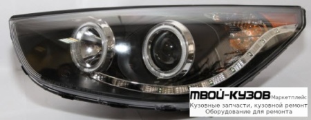 ФАРА ЛЕВАЯ + ПРАВАЯ (КОМПЛЕКТ) ТЮНИНГ (DEVIL EYES) ЛИНЗОВАННАЯ С 2 СВЕТЯЩИЙСЯ ОБОДК +/- ПОД КОРРЕКТОР (EAGLE EYES) ВНУТРИ ЧЁРНЫЙ для Hyundai IX35 (2010-)