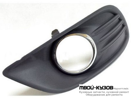 РЕШЕТКА БАМПЕРА ПЕРЕДНИЙ ЛЕВАЯ СТОРОНА С ОТВЕРСТИЯМИ ПОД ПРОТИВОТУМАННЫЕ ФАРЫ С ХРОМ МОЛДИНГ (DEPO) для Ford FOCUS (2008-2010)