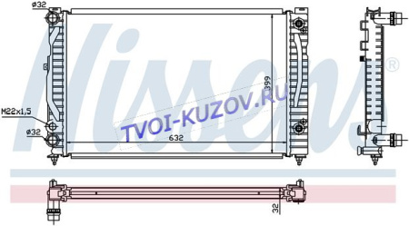 РАДИАТОР 632x398 1,6/1,8/1,9TDi А+/-С (А6/В5 96-)  - для AUDI A4