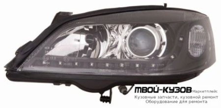 ФАРА ЛЕВАЯ + ПРАВАЯ (КОМПЛЕКТ) ТЮНИНГ (DEVIL EYES) ЛИНЗОВАННАЯ ХРУСТАЛ ВНУТРИ (DEPO) ЧЁРНЫЙ для Opel ASTRA (03.1998 - 2003)