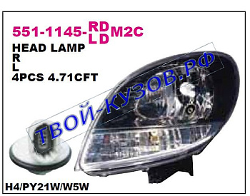 kangoo фара левая (под электро корректор) внутри черн ук.повор бел 551-1145L-LDM2C