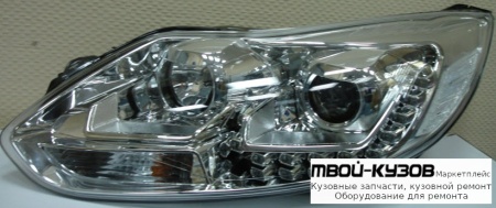ФАРА ЛЕВАЯ + ПРАВАЯ (КОМПЛЕКТ) ТЮНИНГ ЛИНЗОВАННАЯ С ДИОД КОРРЕКТОР (EAGLE EYES) ВНУТРИ ХРОМ для Ford FOCUS (2011-2014)